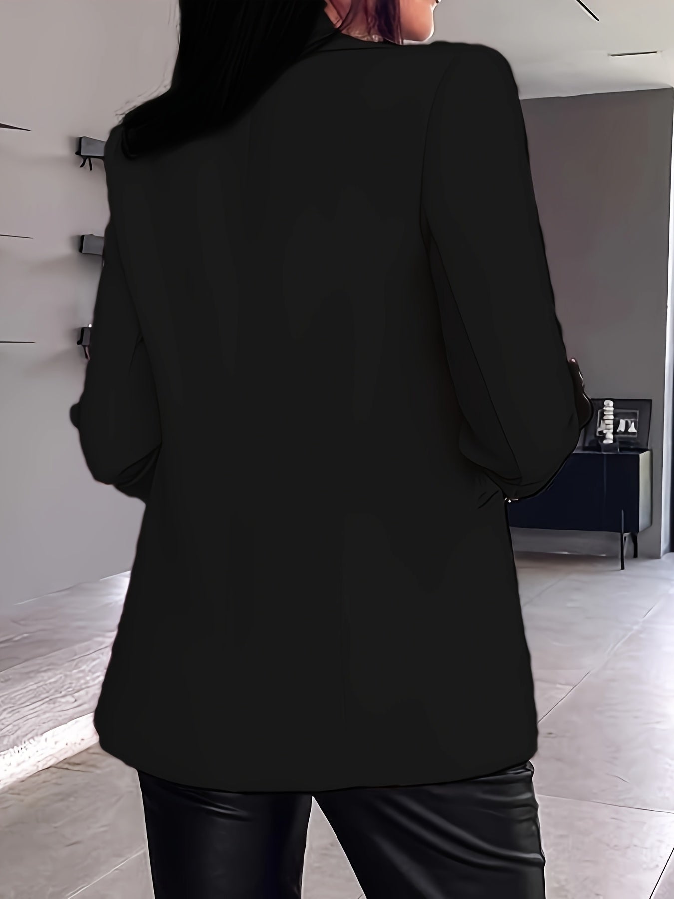 Women'S Chic Casual Blazer - Stylish Solid Color Polyester Suit Jacket with Buttonless Front, Long Regular Sleeves, and Minimalist Design for Spring/Summer/Fall